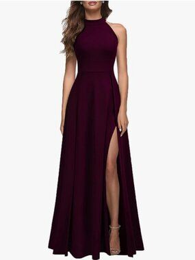 MUSHARE Sexy Split Cocktail Party Maxi Long Formal Dress (Burgundy, M)